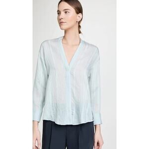 Vince Tonal Stripe Vneck Drapey Button Down Blouse Small NEW